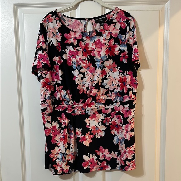 Liz Claiborne Career Woman, Floral Black and Pink Women's Top Plus Size 1X - Picture 1 of 10
